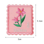 pink lily believe floral postage stamp embroidered stick-on patch