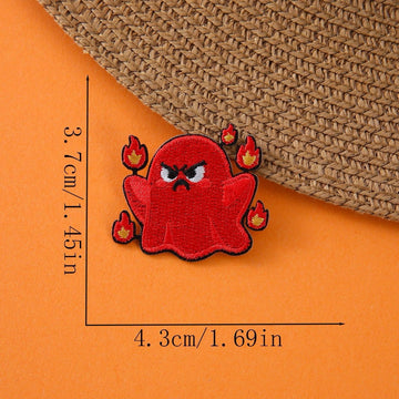 angry red fire ghost halloween embroidered stick-on patch