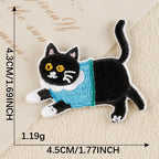 dashing tuxedo cat in blue turtleneck whimsical embroidered stick-on patch