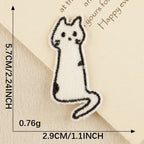 tall stretching kawaii black and white cat embroidered stick-on patch