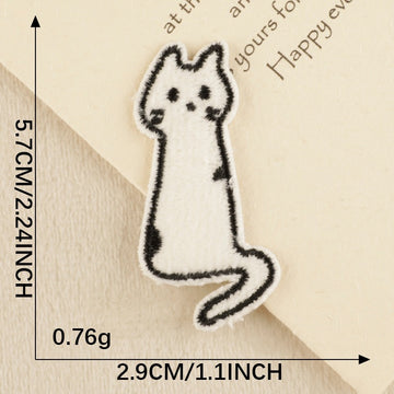 tall stretching kawaii black and white cat embroidered stick-on patch