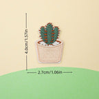 beige pot cactus embroidered stick-on patch — dark green cactus with visible spines