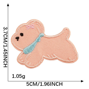 blush pink pup with blue bow tie birthday party embroidered stick-on patch
