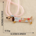 brown polka dot dachshund with bow embroidered stick-on patch