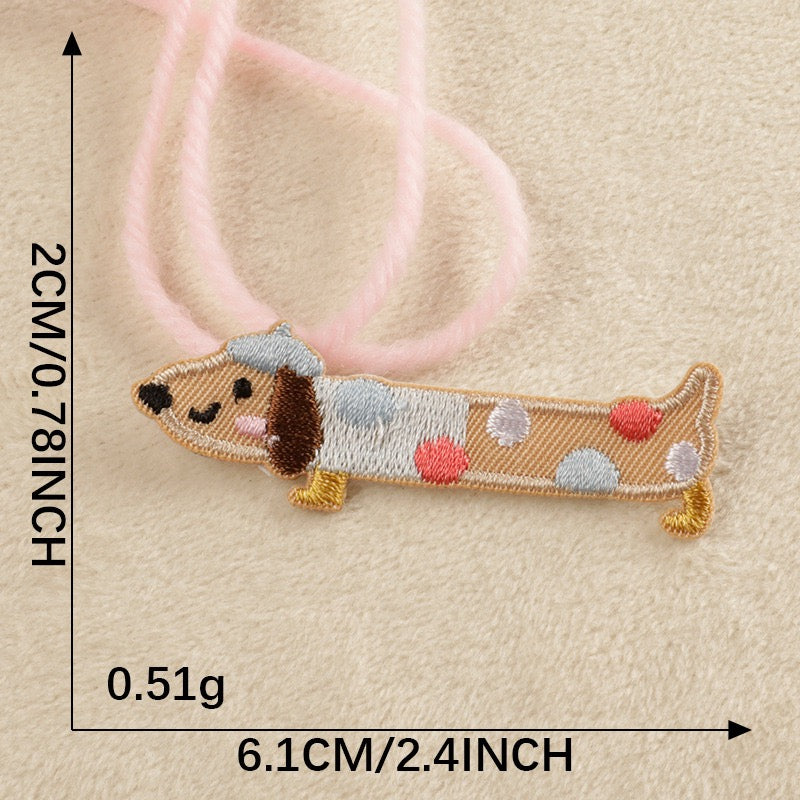 brown polka dot dachshund with bow embroidered stick-on patch