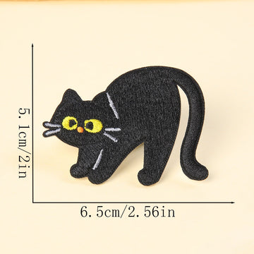 arched back halloween black cat embroidered stick-on patch — classic silhouette