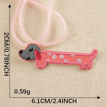 rose pink polka dot dachshund embroidered stick-on patch