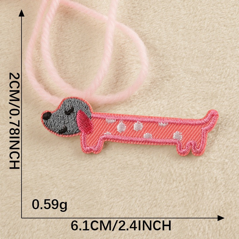 rose pink polka dot dachshund embroidered stick-on patch