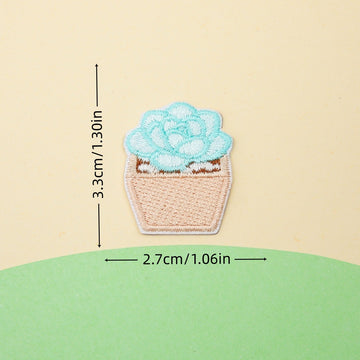 beige pot mint blue succulent embroidered stick-on patch — unexpected mint blue plant