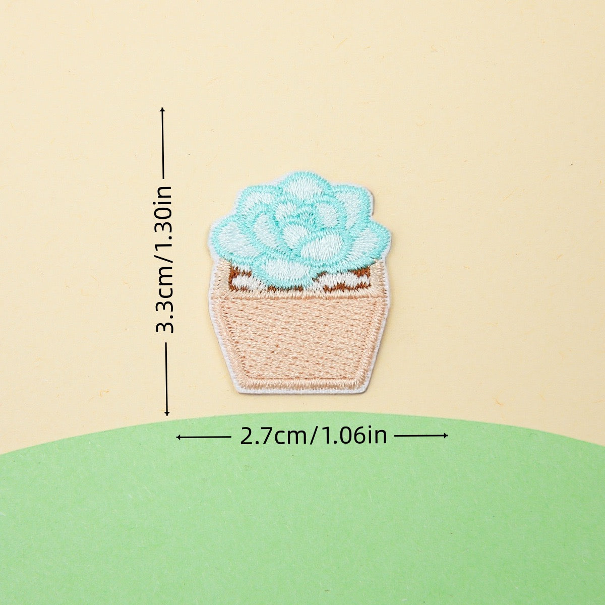 beige pot mint blue succulent embroidered stick-on patch — unexpected mint blue plant