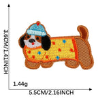 sunny yellow dachshund in party hat birthday party embroidered stick-on patch