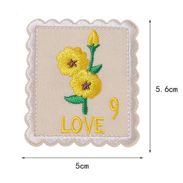 yellow daisy love floral postage stamp embroidered stick-on patch