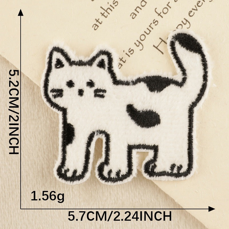 walking tuxedo cat kawaii black and white embroidered stick-on patch