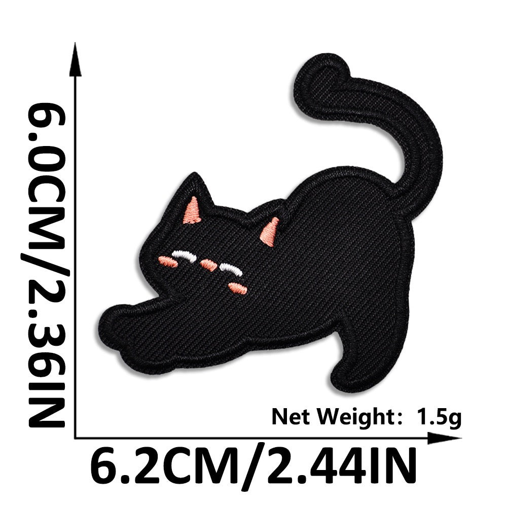 dramatic morning stretch void cat whimsical embroidered stick-on patch