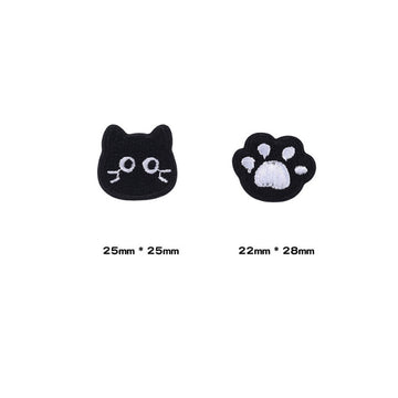 cat face and paw set black kitty embroidered stick-on patch