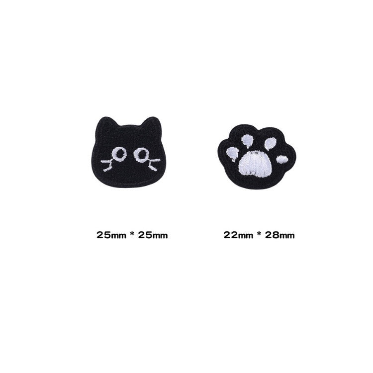 cat face and paw set black kitty embroidered stick-on patch