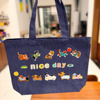 french beret wiener dog stick-on embroidered patch on tote bag