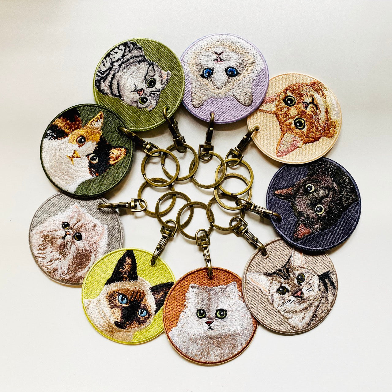 Cute Double-Sided Embroidered Cat Charms