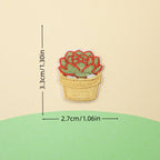 yellow pot red-trimmed succulent embroidered stick-on patch — green leaves with red edges