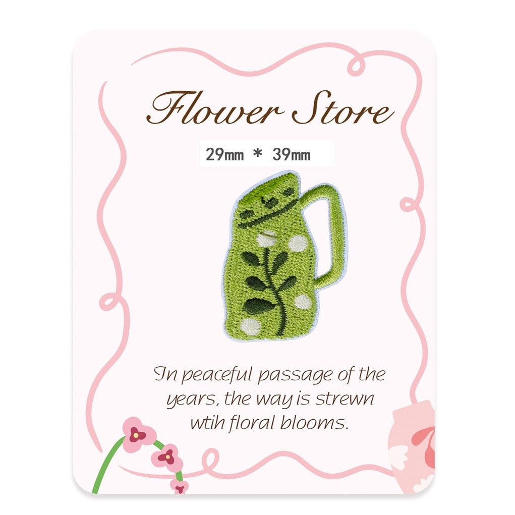 sage green garden pitcher ceramic vase embroidered stick-on patch
