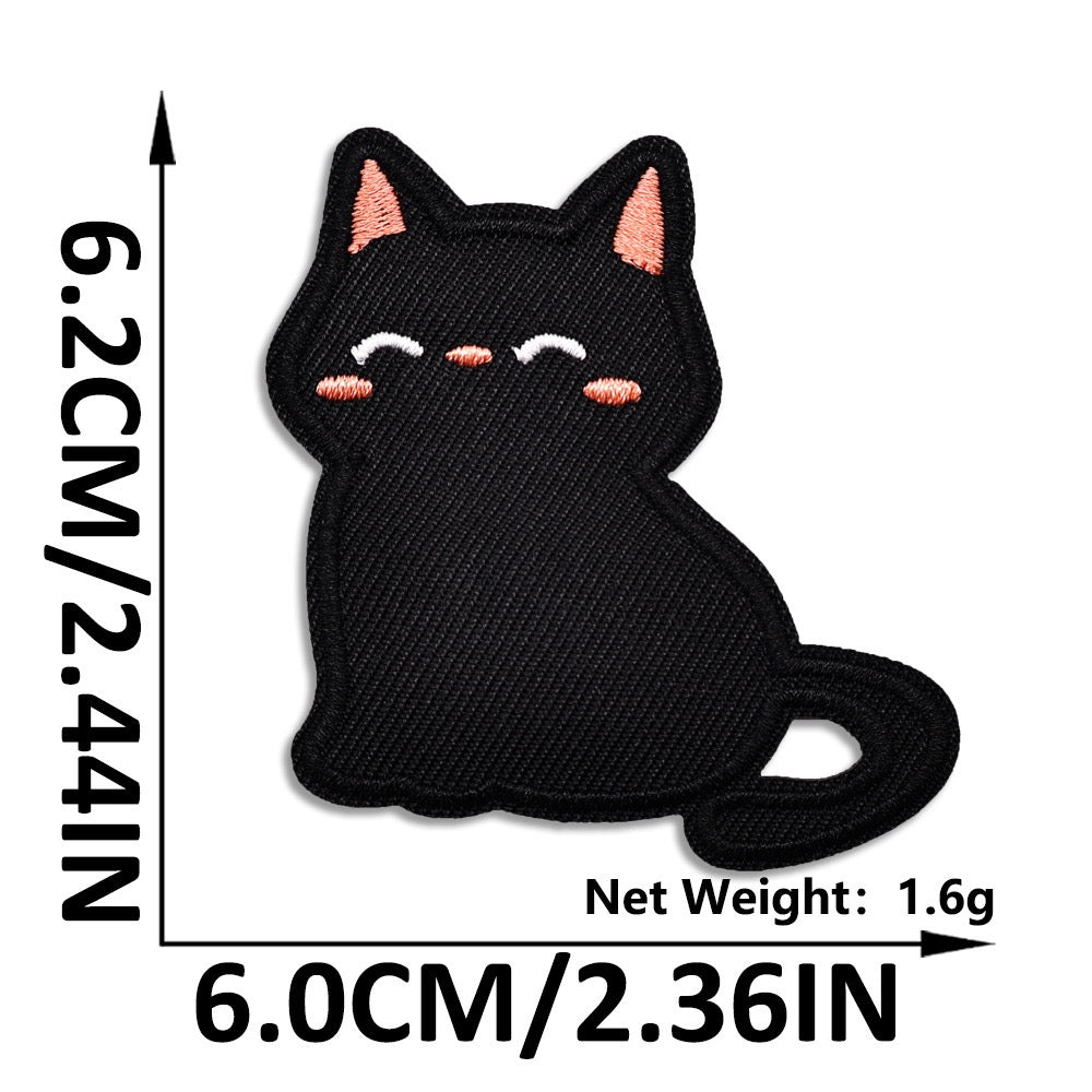 serene blissful smile void cat whimsical embroidered stick-on patch