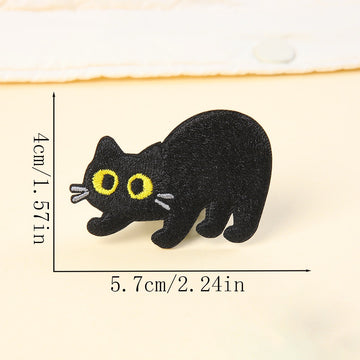 prowling sneaking black cat embroidered stick-on patch — low to the ground