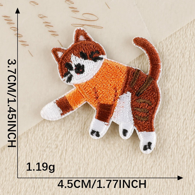 bouncy ginger tabby in orange tee whimsical embroidered stick-on patch