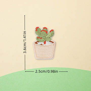 beige pot jade succulent embroidered stick-on patch — thick upright architectural leaves