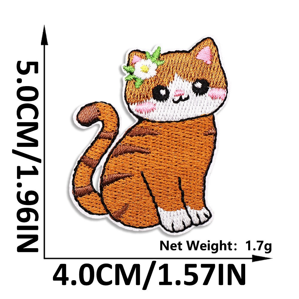 ginger cat with daisy hairclip embroidered stick-on patch