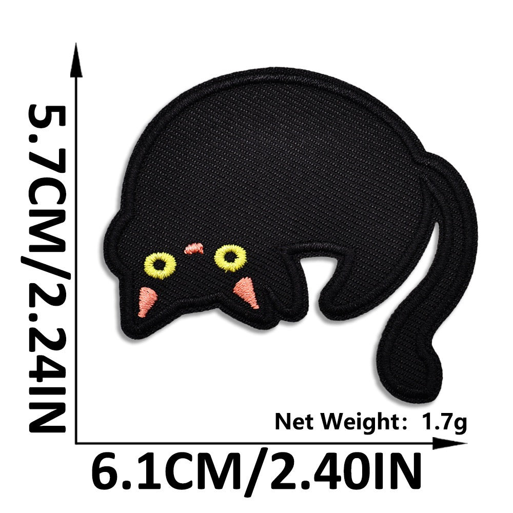 inquisitive crouch and peek void cat whimsical embroidered stick-on patch