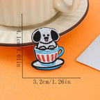 black ears dog in red and white striped cup embroidered stick-on patch