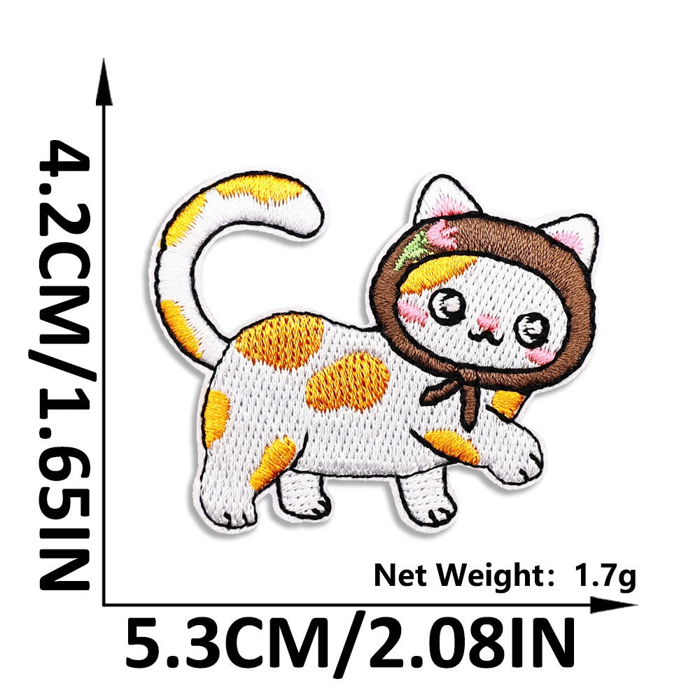 calico cat in brown bonnet embroidered stick-on patch
