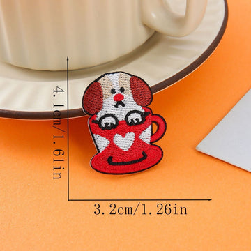 red ears dog in heart cup embroidered stick-on patch