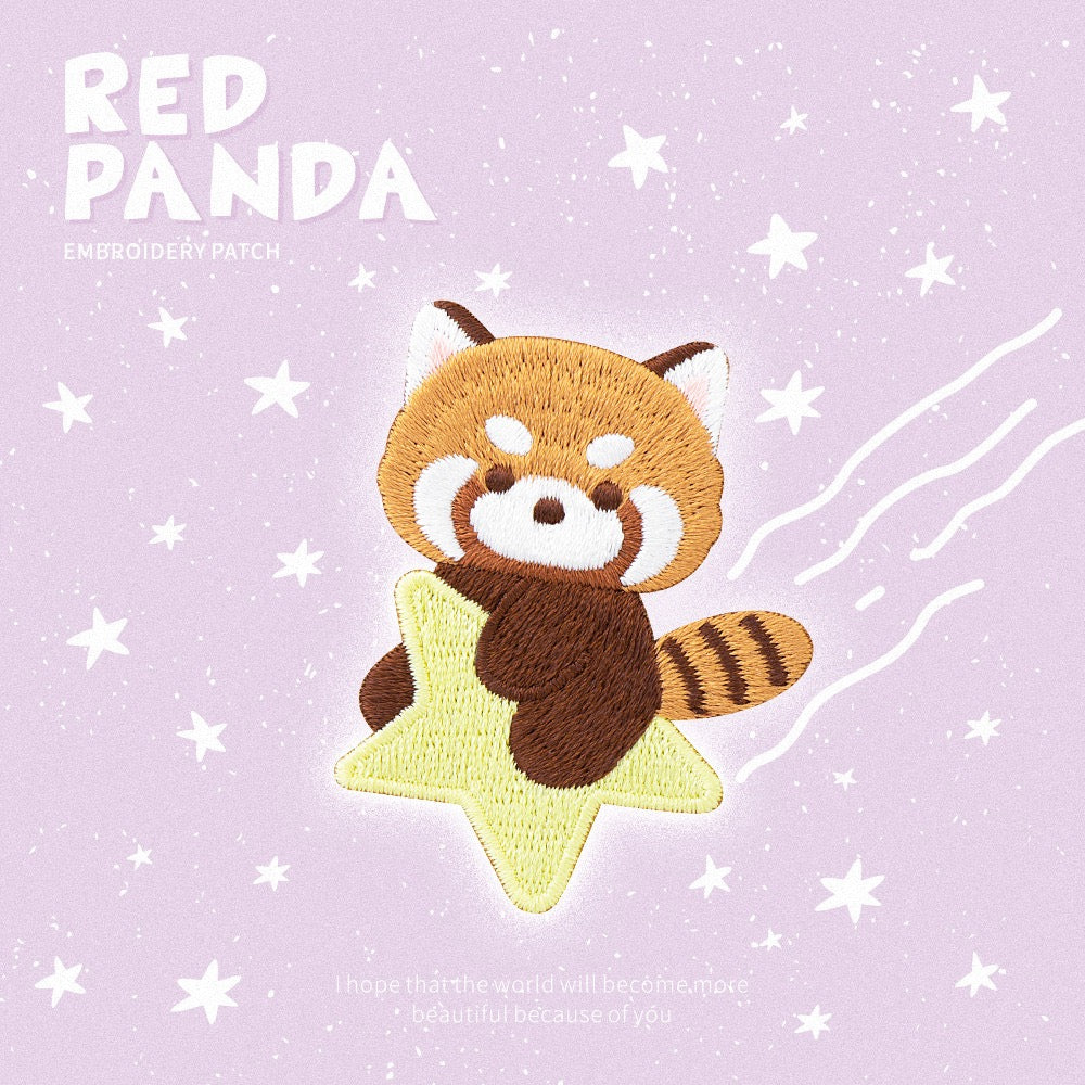 Whimsical Red Panda Art & Adventure Stick-On Embroidered Patches