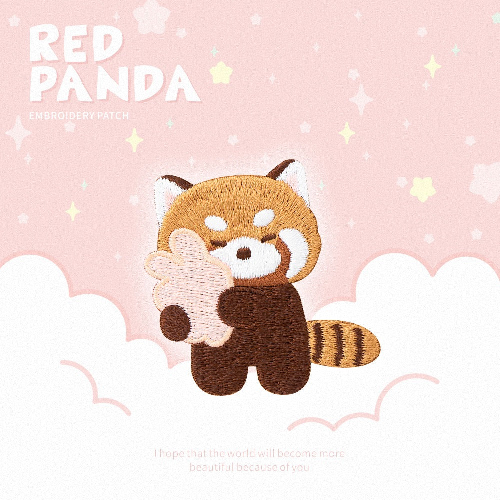 Whimsical Red Panda Art & Adventure Stick-On Embroidered Patches
