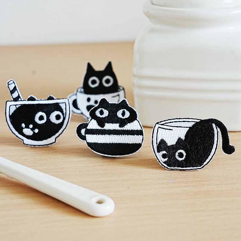 Cat in Cup Embroidered Patches - Multiple Designs Available - CheerCove