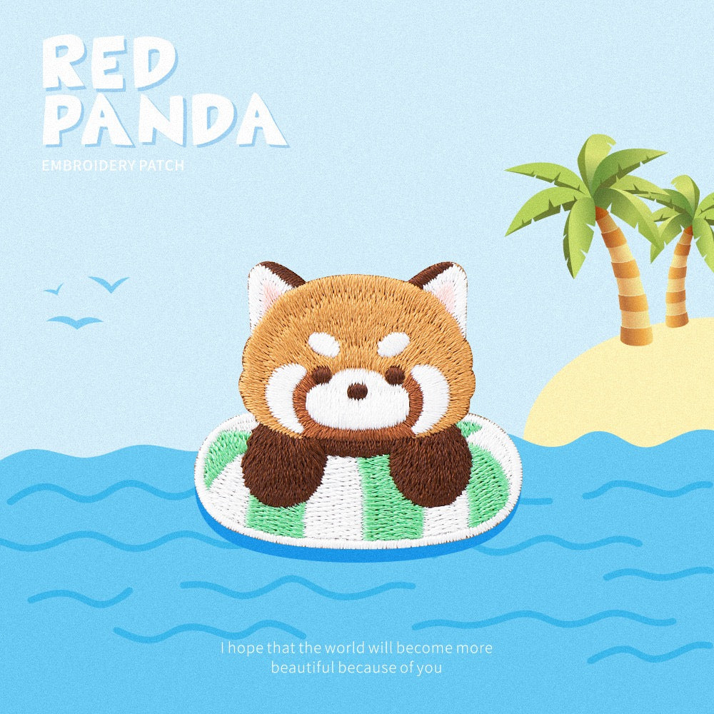 Whimsical Red Panda Art & Adventure Stick-On Embroidered Patches