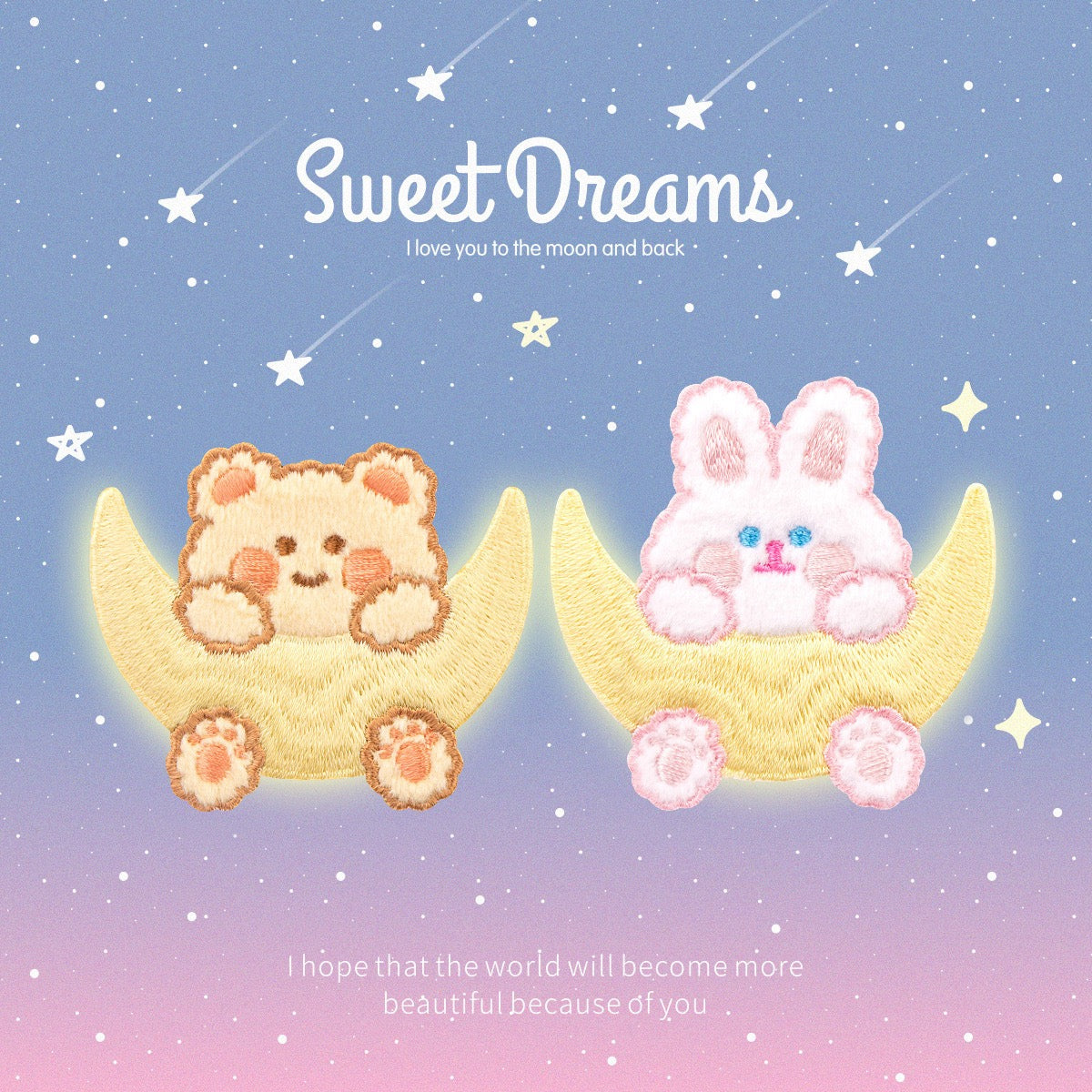 Sweet Dream Rabbit and Bear Embroidered Patches - Multiple Designs Available - CheerCove