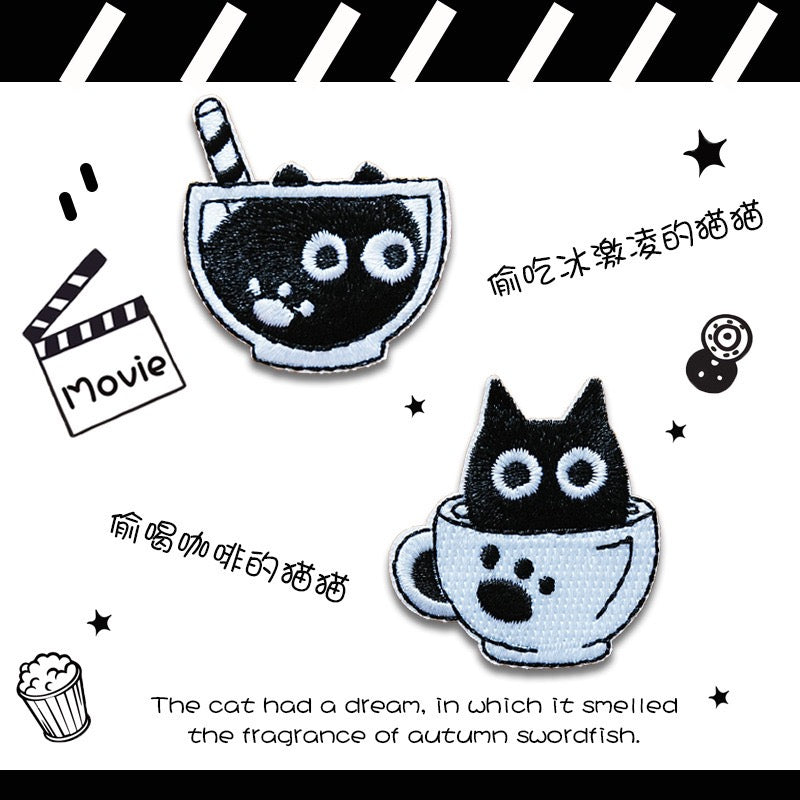 Cat in Cup Embroidered Patches - Multiple Designs Available - CheerCove
