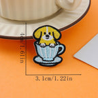 yellow dog in light blue cup embroidered stick-on patch