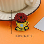 brown dog in yellow polka dot cup embroidered stick-on patch
