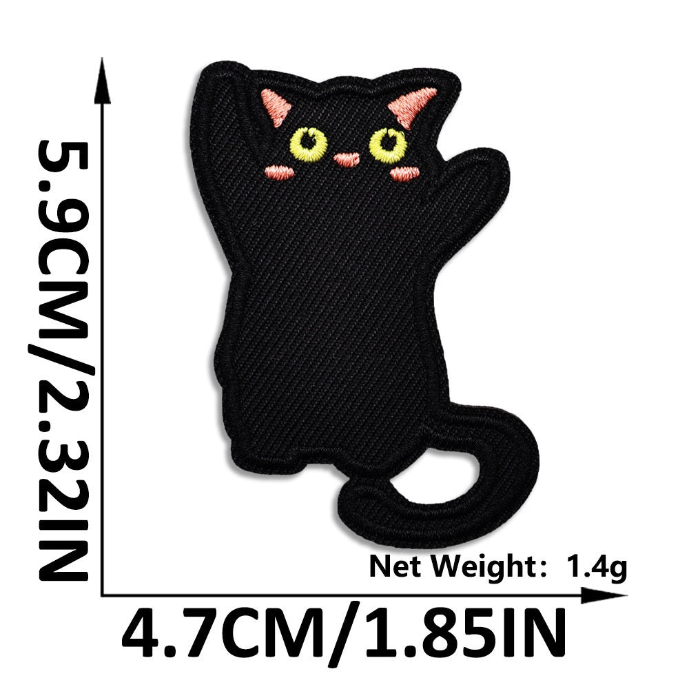 friendly paw wave void cat whimsical embroidered stick-on patch