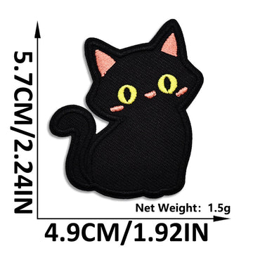 curious sits and stare void cat whimsical embroidered stick-on patch