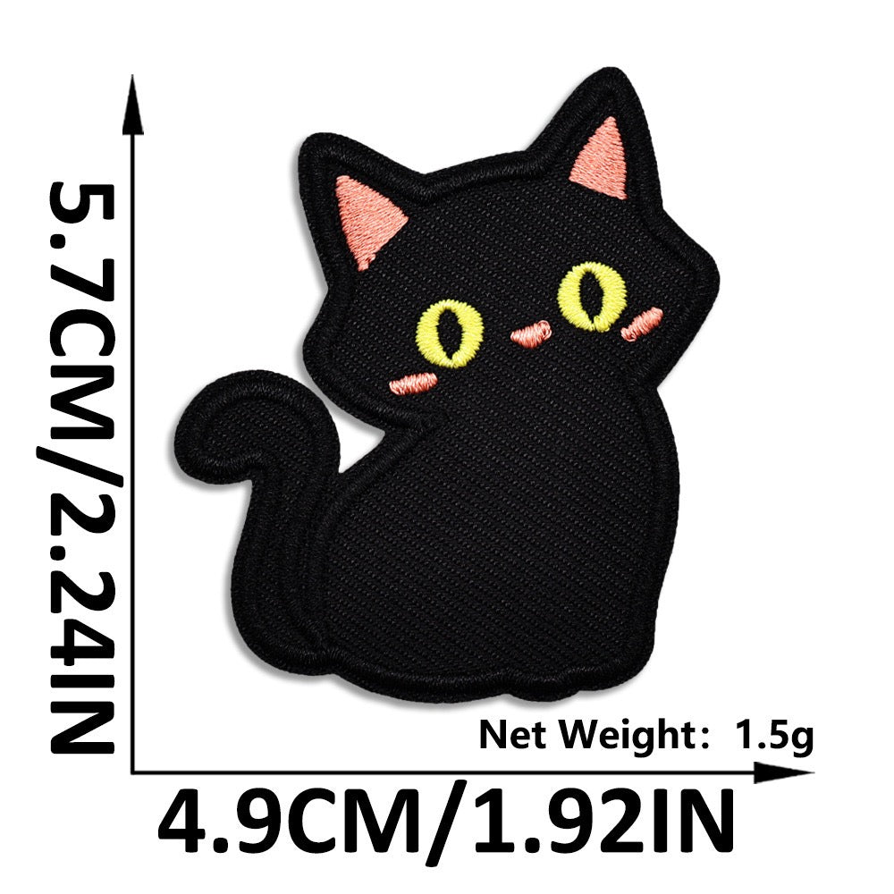 curious sits and stare void cat whimsical embroidered stick-on patch