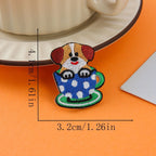 spotted dog in blue polka dot cup embroidered stick-on patch