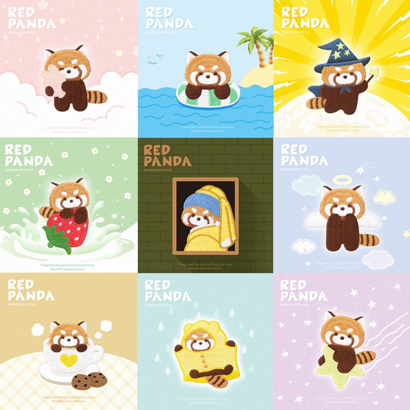 Whimsical Red Panda Art & Adventure Stick-On Embroidered Patches