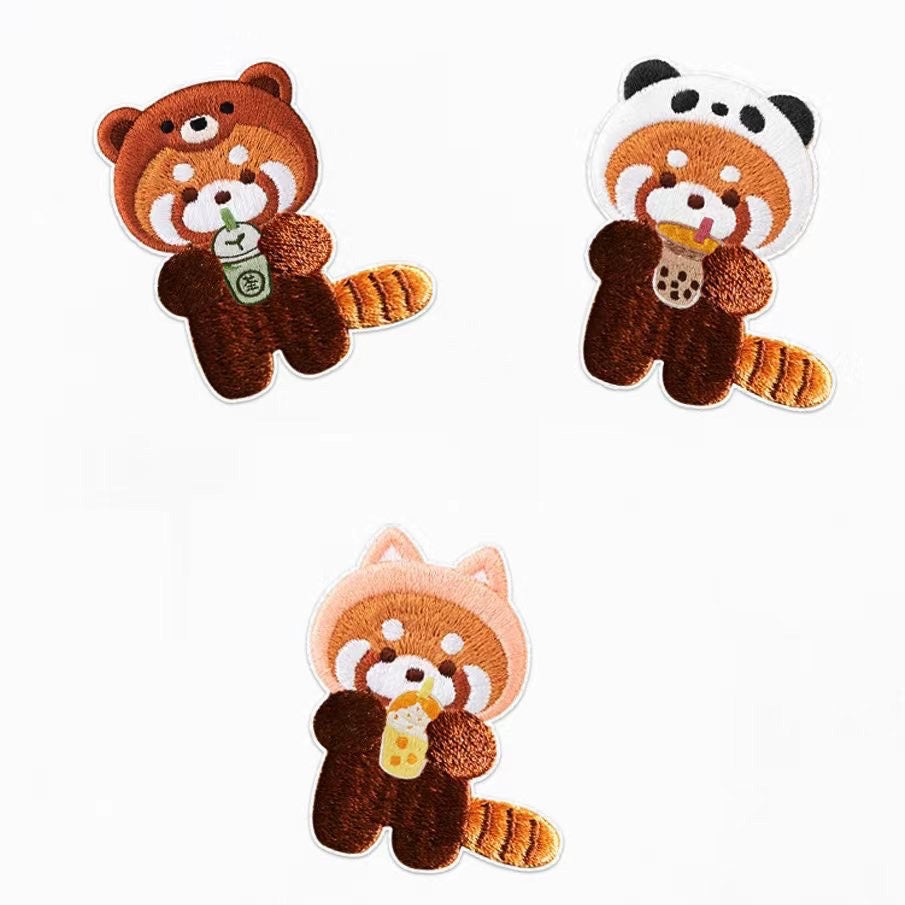 Red Panda with Boba Tea Patches(Stick-On)