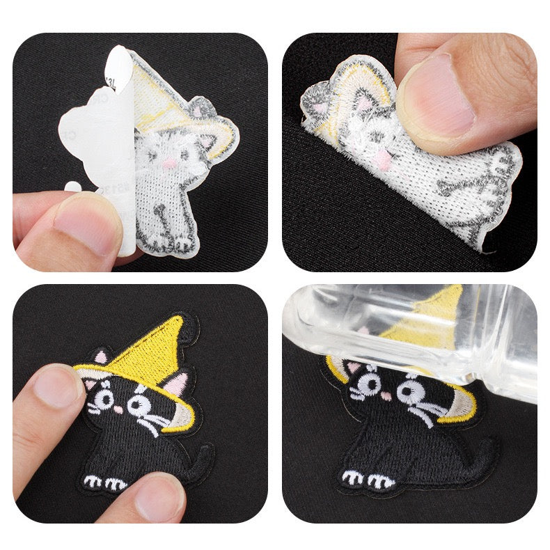Hooded Black Cat Patches (Stick-On) - CheerCove