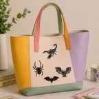 gothic animal embroidered stick-on patches on canvas tote bag