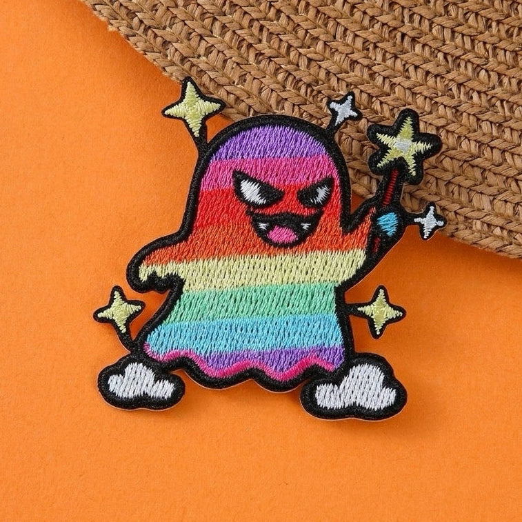 spooky cute halloween ghost and monster embroidered stick-on patches collection